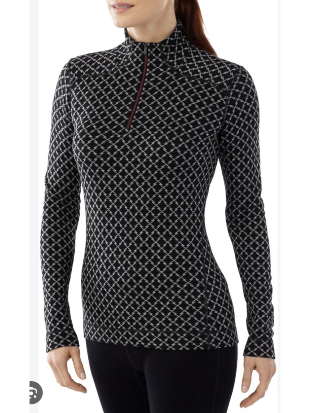 SMARTWOOL Merino 250 Base Layer Pattern 1/4 Zip Pullover Top Medium Wool Outdoor